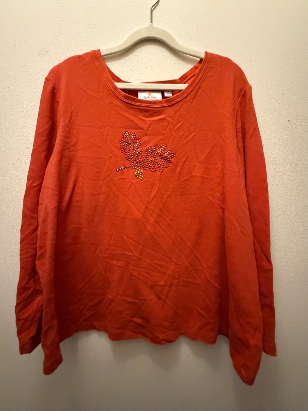 Long-Sleeve Orange Tunic with Beaded Leaf Accent